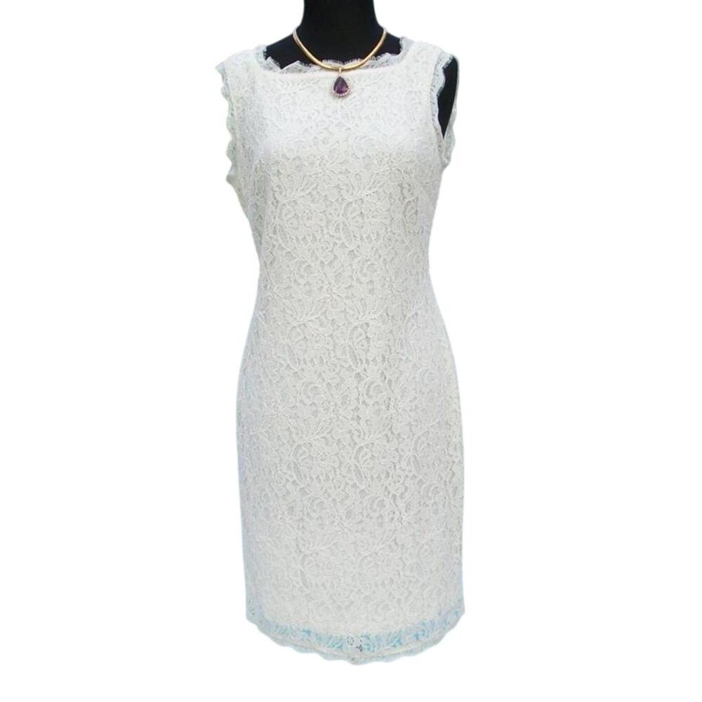 Cache Ivory Lace Texture Stretch Full Back Zipper Dress Lined V Back NWT $168